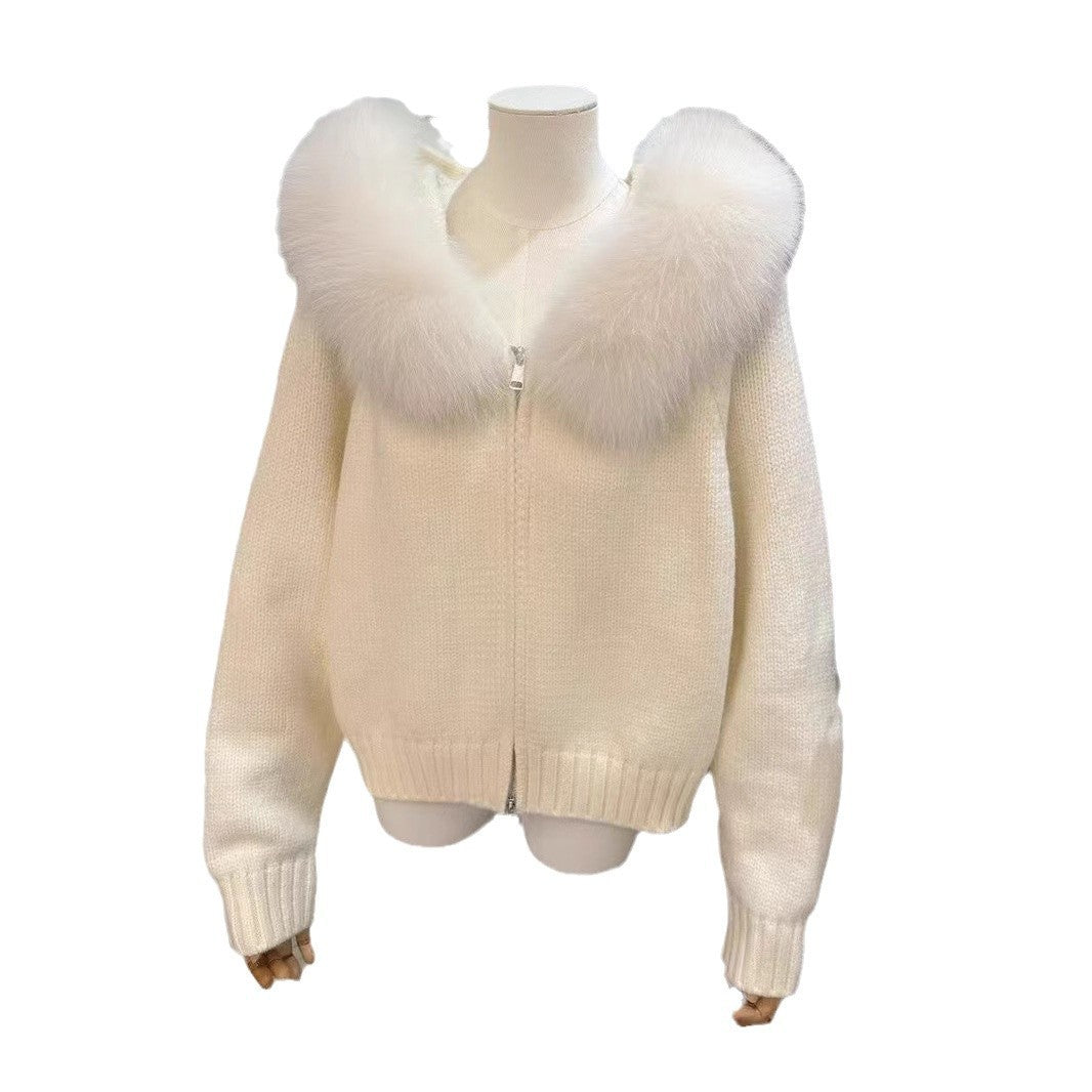 Cardigan femme capuche fourrure.