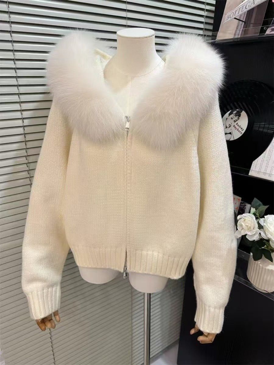 Cardigan femme capuche fourrure.