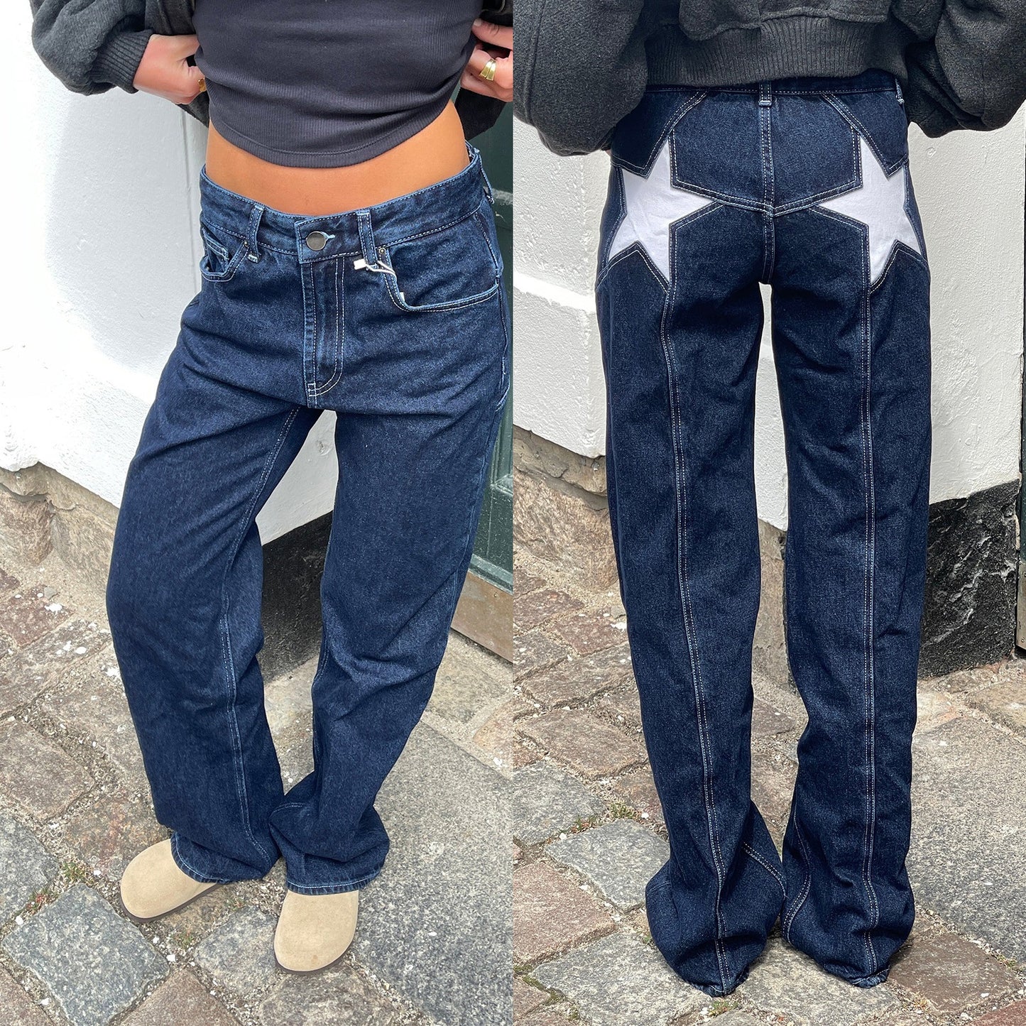 Jeans rétro à étoile style décontracté.