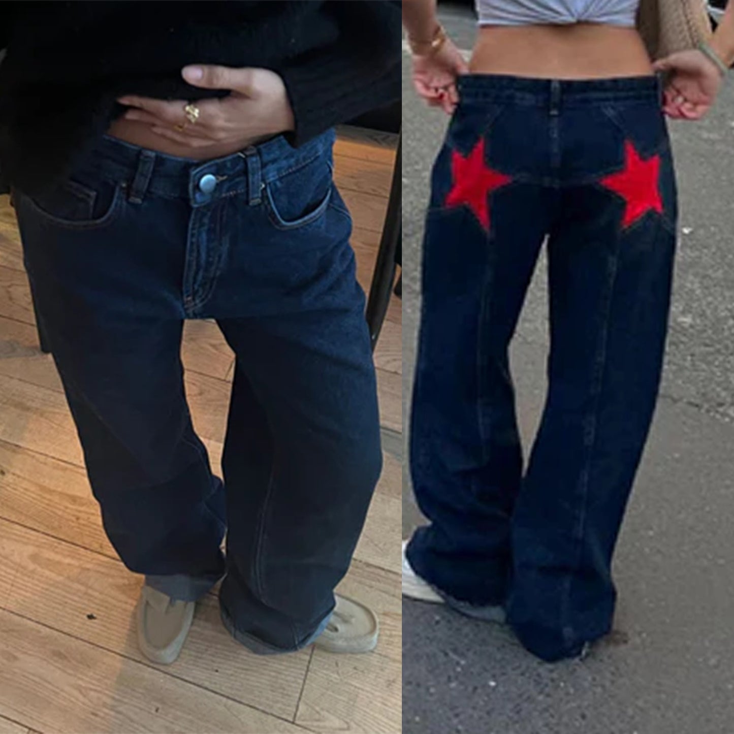 Jeans rétro à étoile style décontracté.