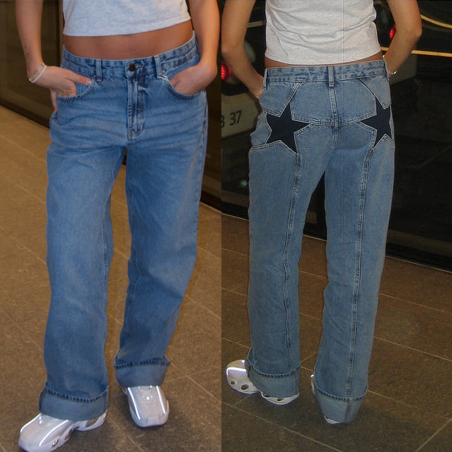 Jeans rétro à étoile style décontracté.