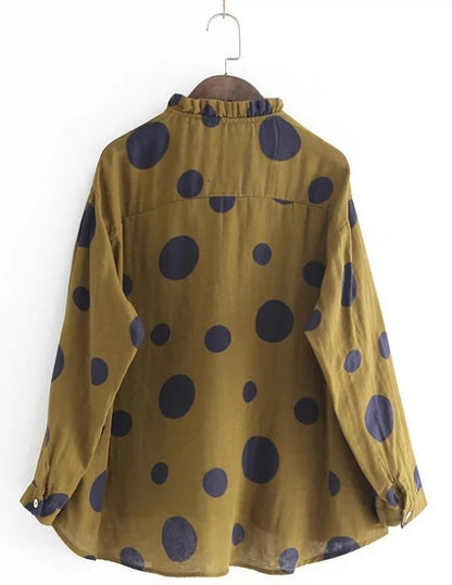 Blouse Femme Décontractée à Col Montant - Imprimé Pois & Coupe Loose