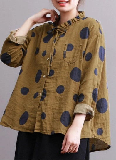 Blouse Femme Décontractée à Col Montant - Imprimé Pois & Coupe Loose