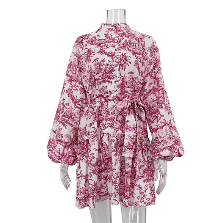 Robe élégante manches bouffantes imprimée