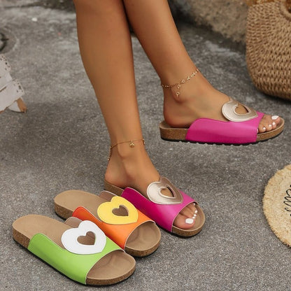 Sandales plates été femme cœur tendance
