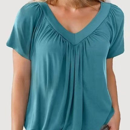**T-shirt femme uni col V manches courtes**